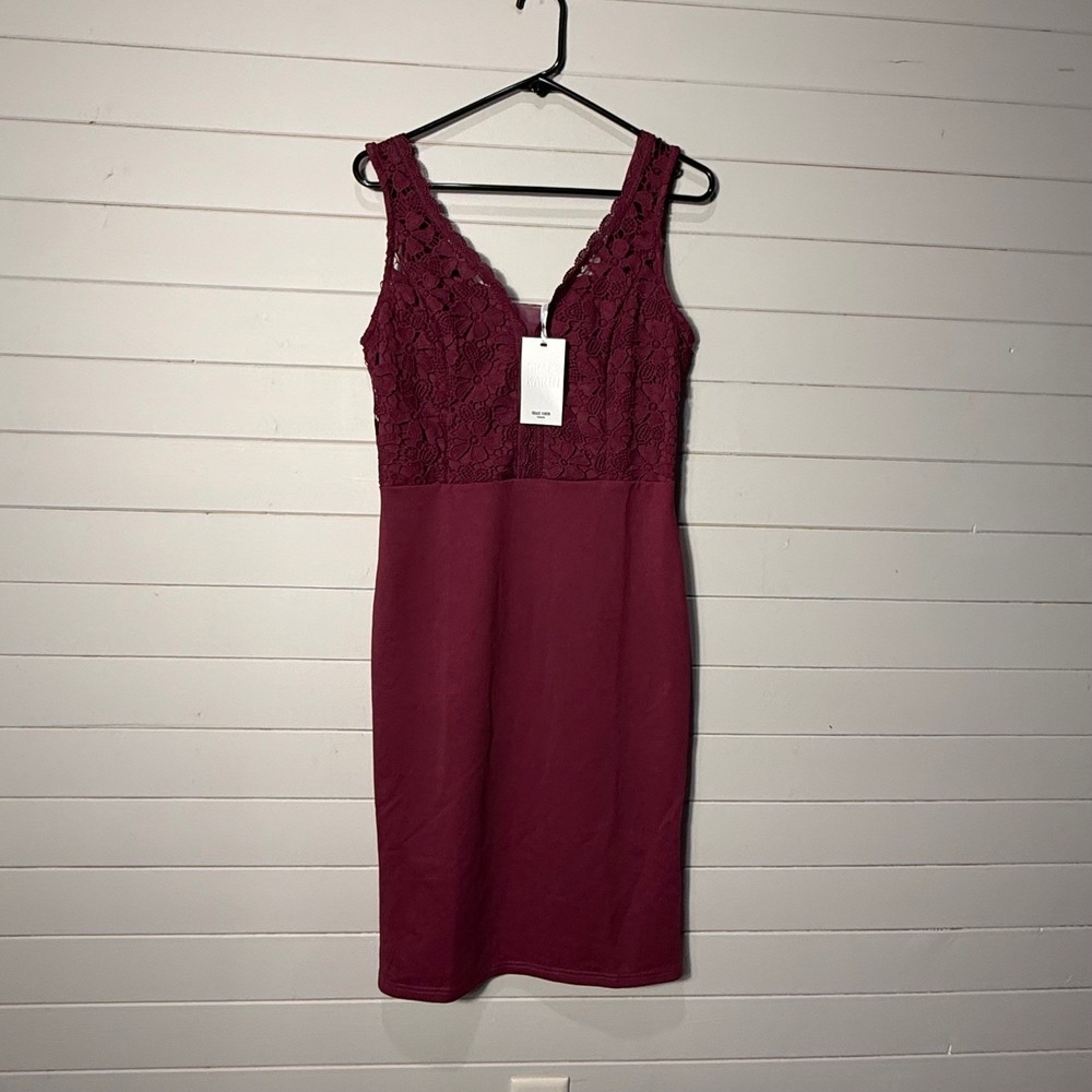 Grace Karin Burgundy Lace V-Neck Bodycon Cocktail Dress Medium NWT CL0616-1